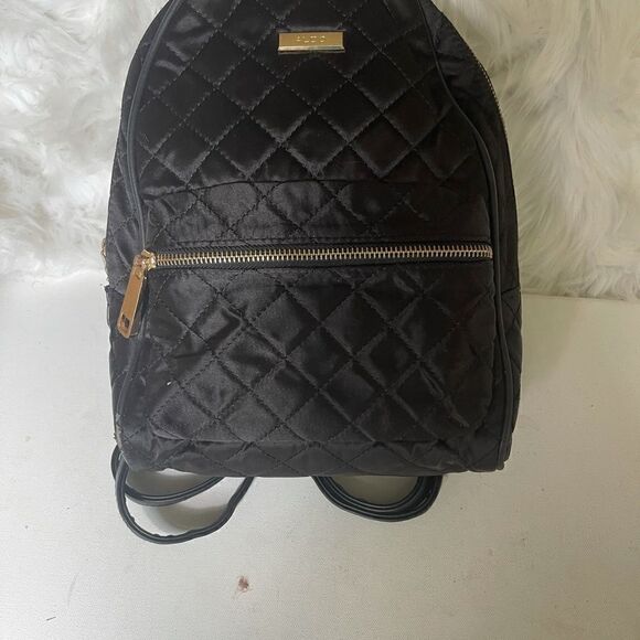 Aldo black satin quilted small backpack pre owned - Picture 5 of 12
